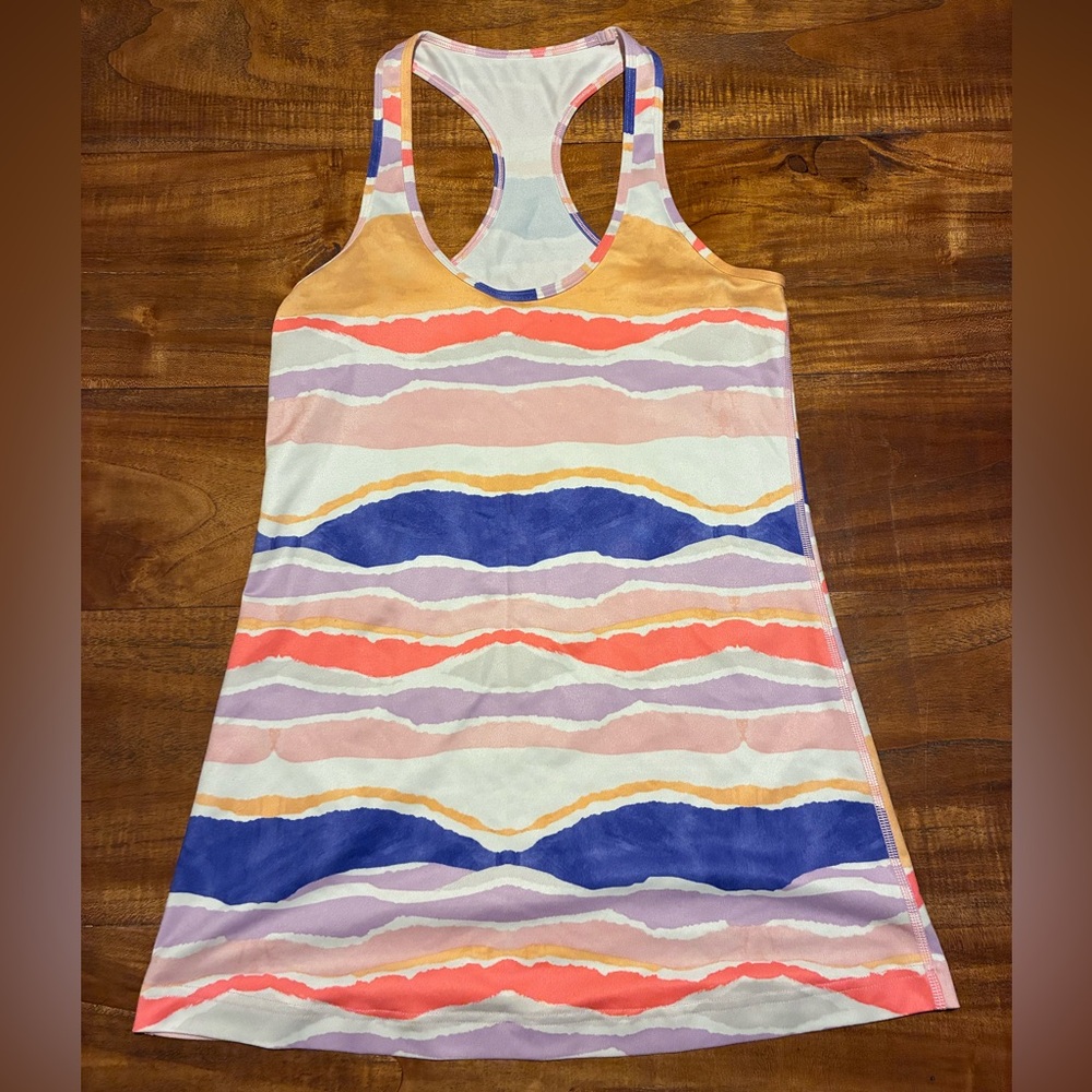 Lululemon Cool Racerback Tank Beacher Stripe White Iris Flower MultiColor Size 8